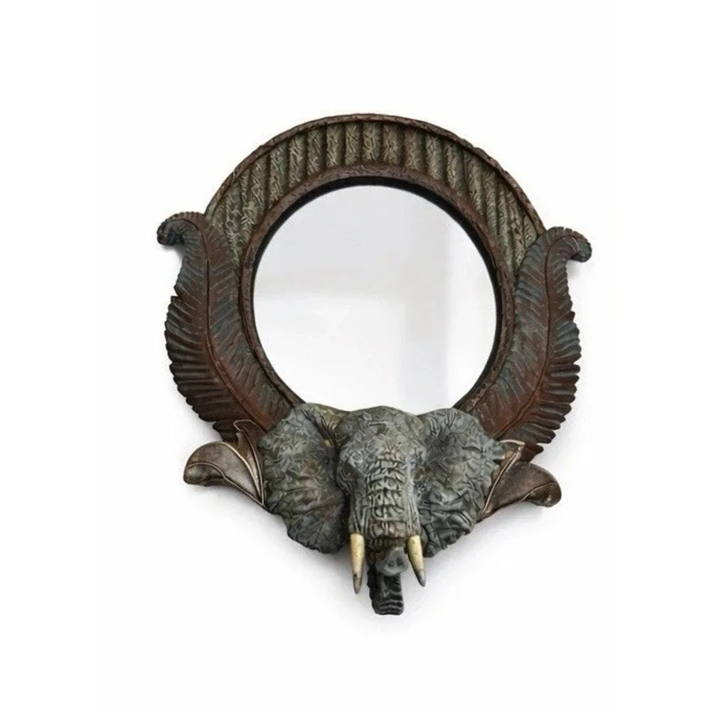 Safari Elephant Oval Wall Mirror James Rae Designs Jungle Palm Leaf Decor